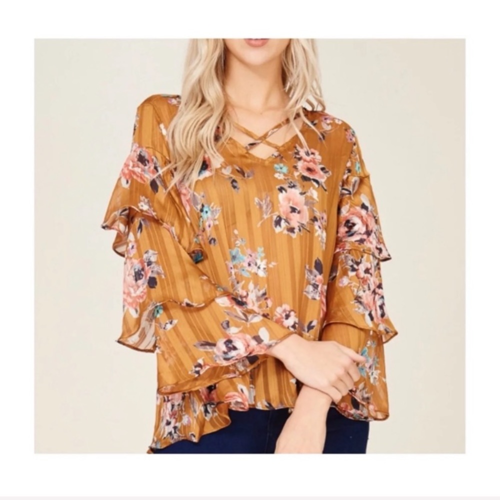 PAPERMOON CRESCENT 🔸Tiered Sleeve Floral Blouse - Picture 3 of 4